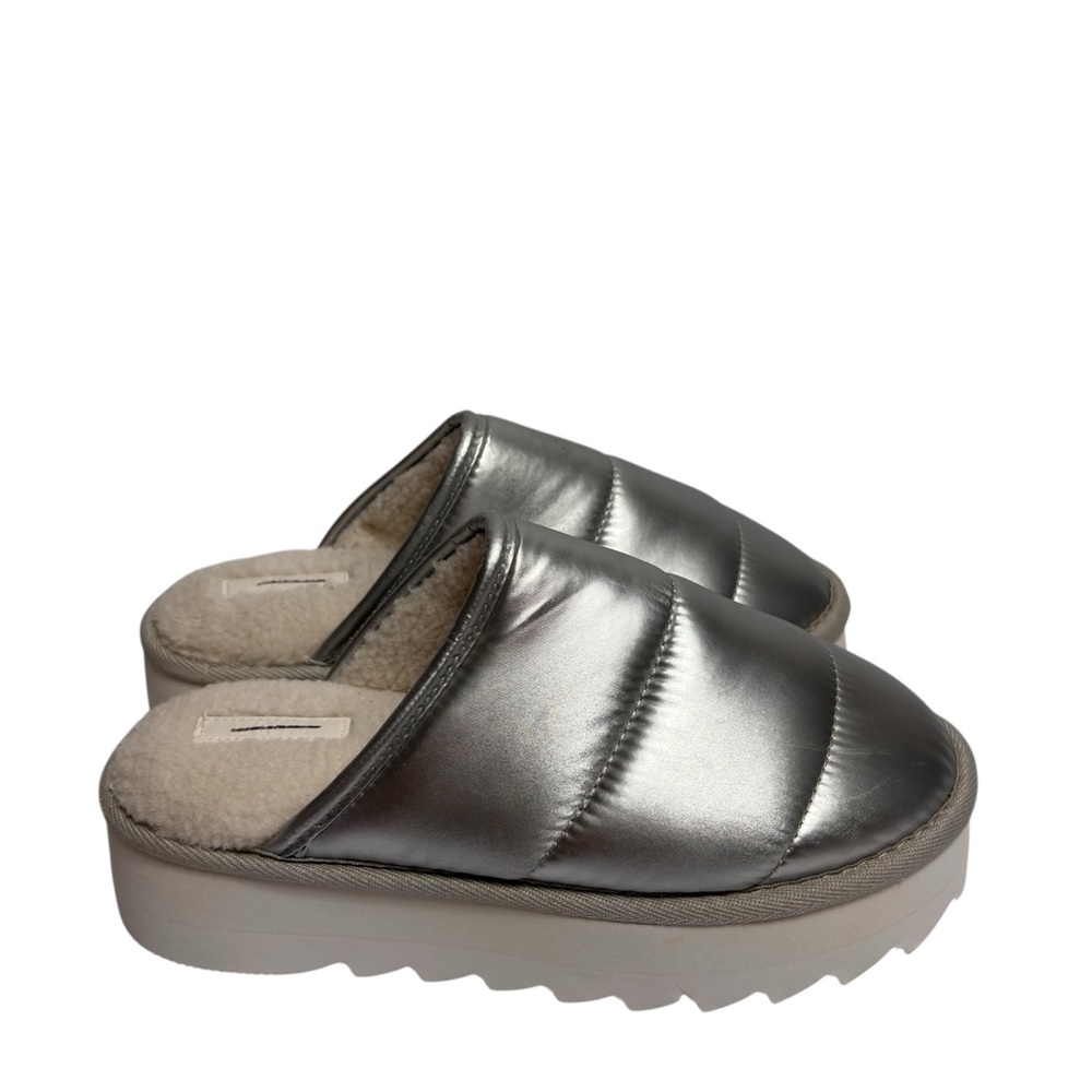 MAEVE BY ANTHROPOLOGIE PUFFY METALLIC SILVER WOMEN SLIPPERS SIZE SMALL